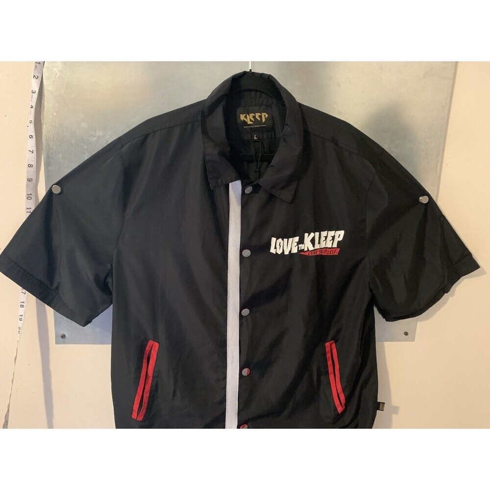 KLEEP PHRESH Mesh Lined Snap Up Short Sleeve Pocketed Polyester Shacket L BLACK - Picture 6 of 16